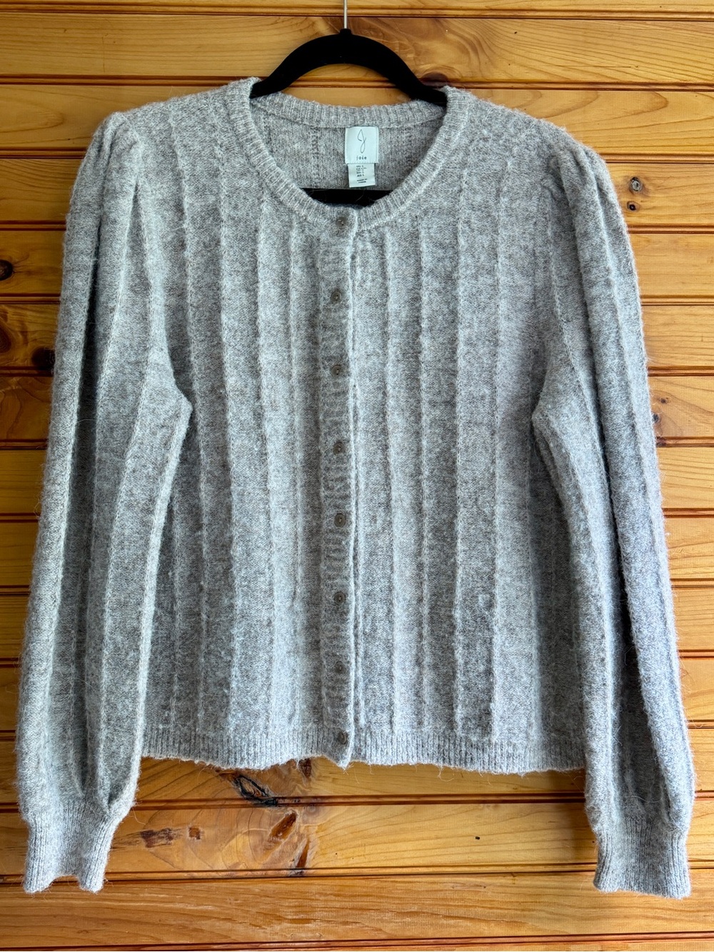 Joie Alpaca Blend Cardigan L Oatmeal Puff Sleeve Cozy Quiet Luxury Soft Knit